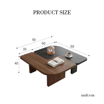 Helios Square Coffee Table Set, Black & Walnut