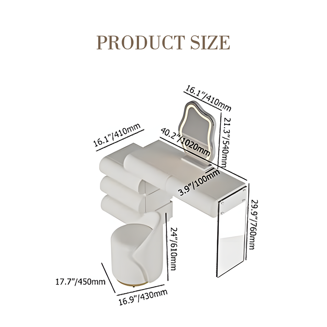 Penelope Dressing Table And Stool, With LED Mirror, Cream-Weilai Concept