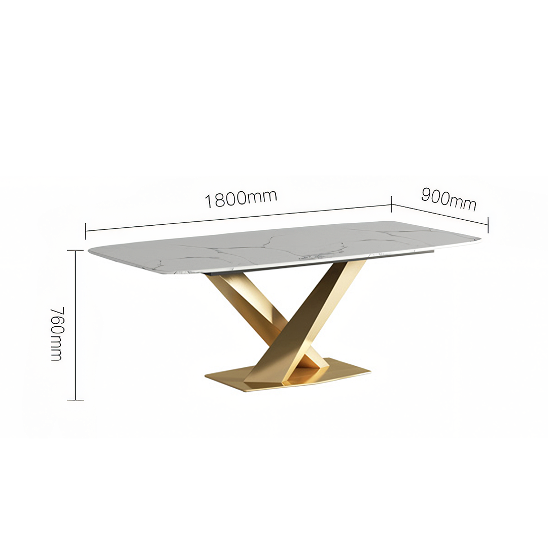 LUCI Dining Table, Marble And Gold Metal