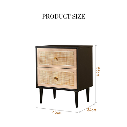 Tsaatan Wood Bedside Table, Rattan, Black-Weilai Concept