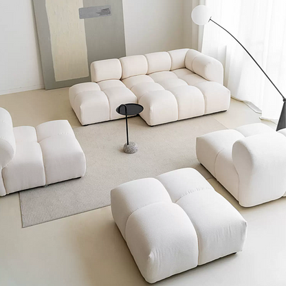 Lysander Velvet Module Three Seater Sofa, White-Weilai Concept