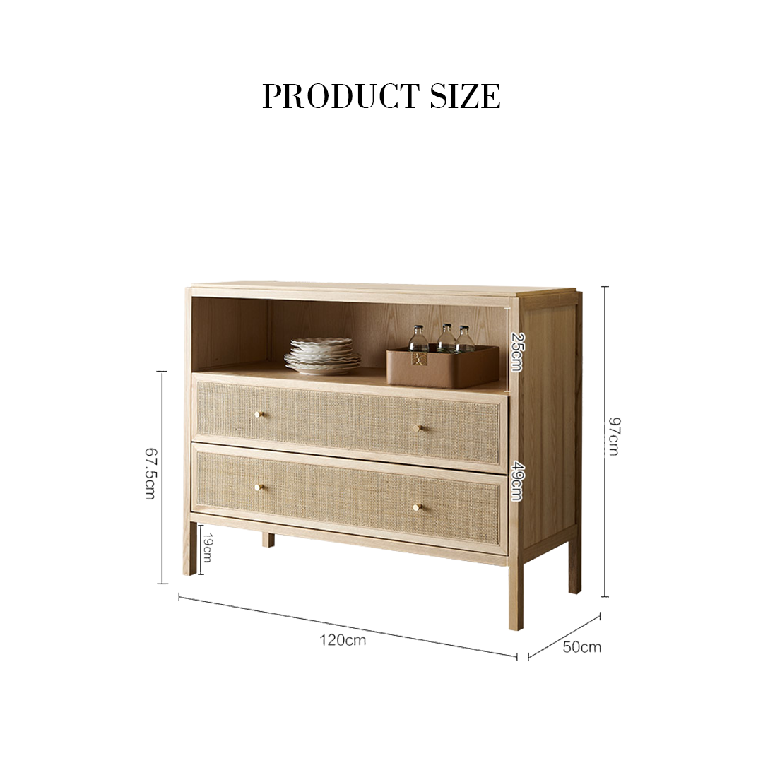 San Vintage Sideboard, Rattan & Solid Wood, Oak-Weilai Concept