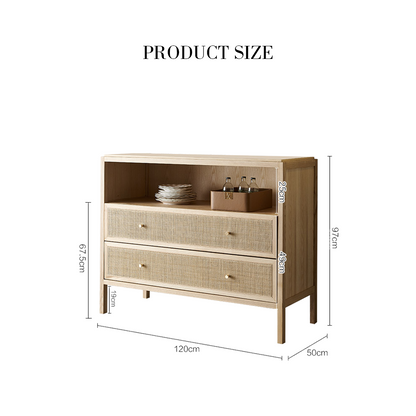 San Vintage Sideboard, Rattan & Solid Wood, Oak-Weilai Concept