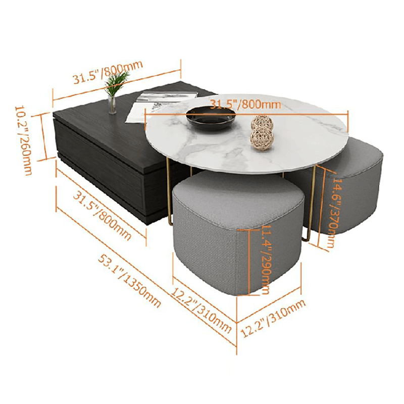 RS2 Nesting Coffee Table Set With Two Stools | Weilai Concept