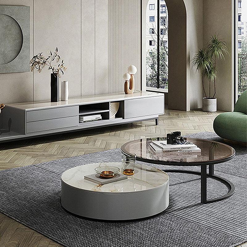 CHI Morden Round Nesting Coffee Table With TV Stand, Black Leg | Weilai Concept