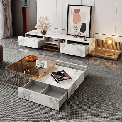 AnMoo Nesting Coffee Table Set With TV Stand, Golden Leg | Weilai Concept