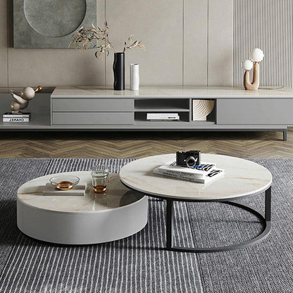 Oval Round Nesting Coffee Table With TV Stand, Gold Leg | Weilai Concept