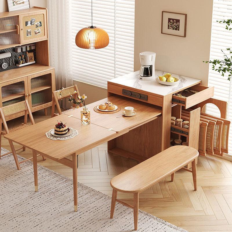 Dawn Extandable Dining Table Set With Side Storage, Solid Wood | Weilai Concept