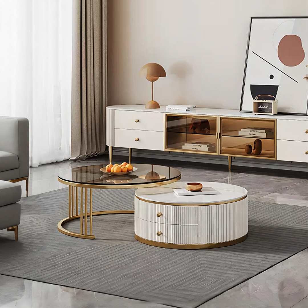 Berlinda Nesting Coffee Table Set, White & Gold