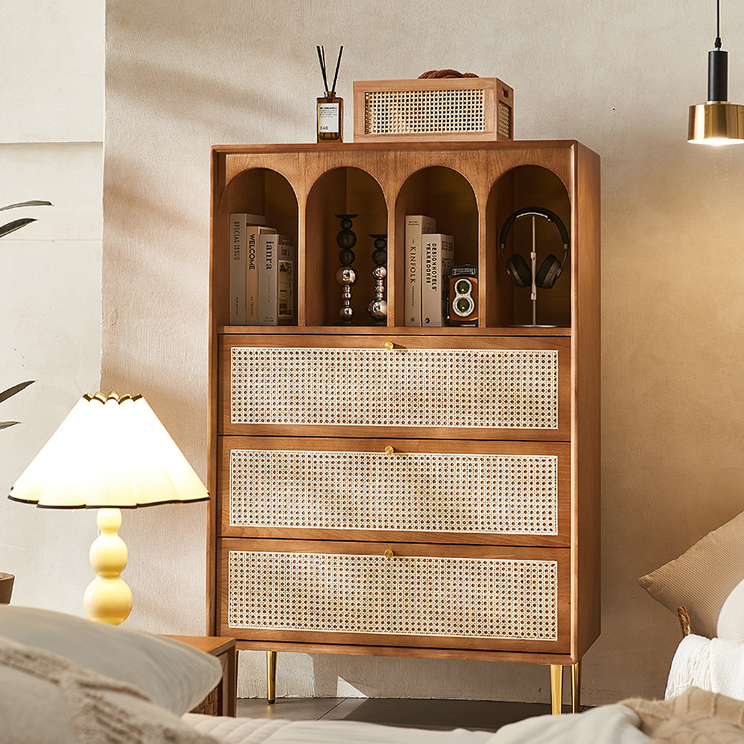 Maasai Tall Sideboard, Rattan & Solid Wood Cabinet-Weilai Concept