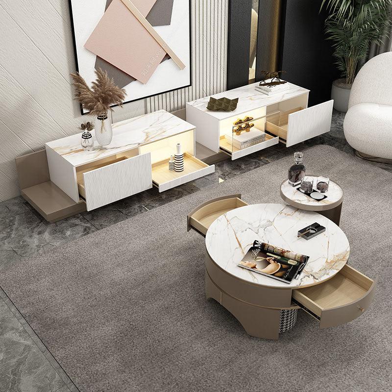 Umi Round Coffee Table Set with 4 Stools With TV Stand | Weilai Concept