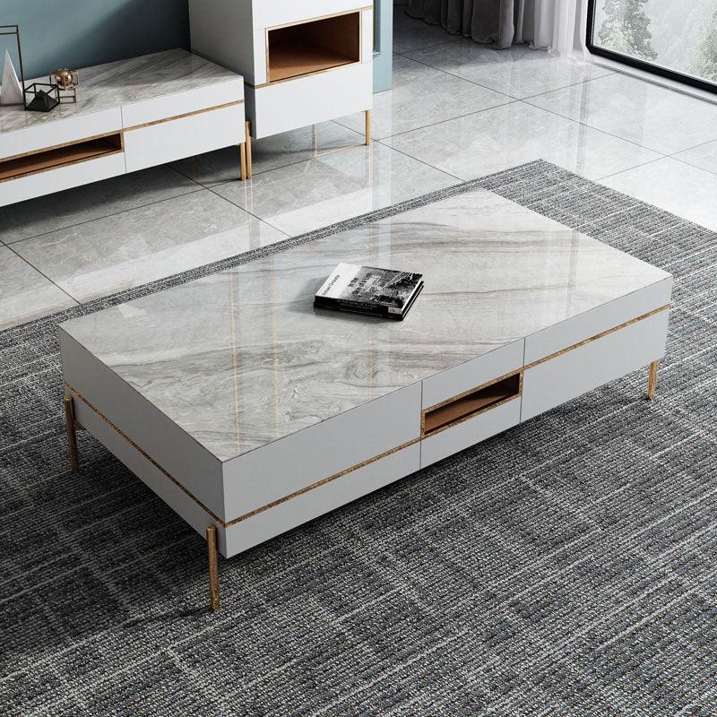 VIda Rectangle Coffee Table Set With TV Stand, Gold Leg | Weilai Concept