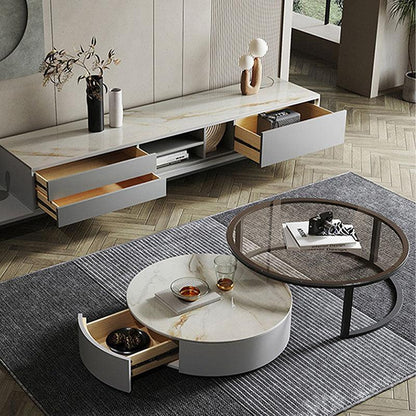 CHI Morden Round Nesting Coffee Table With TV Stand, Black Leg | Weilai Concept