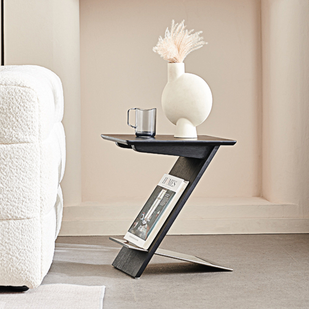 Adrian Side Table With Magazine Rack, Solid Wood-Weilai Concept