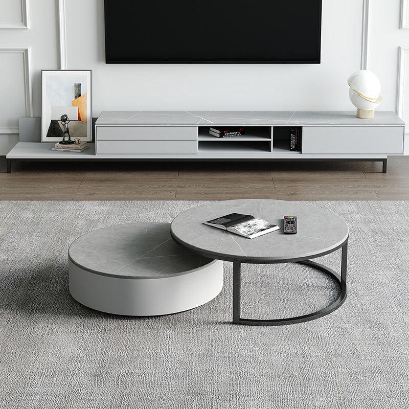 Oval Round Nesting Coffee Table With TV Stand, Gold Leg | Weilai Concept