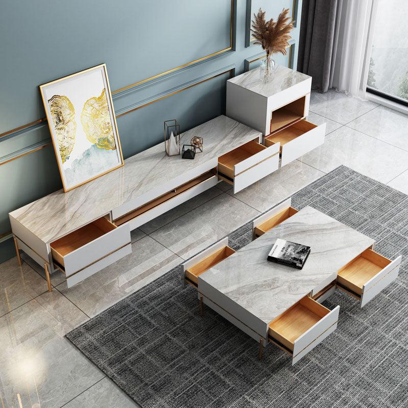 VIda Rectangle Coffee Table Set With TV Stand, Gold Leg | Weilai Concept