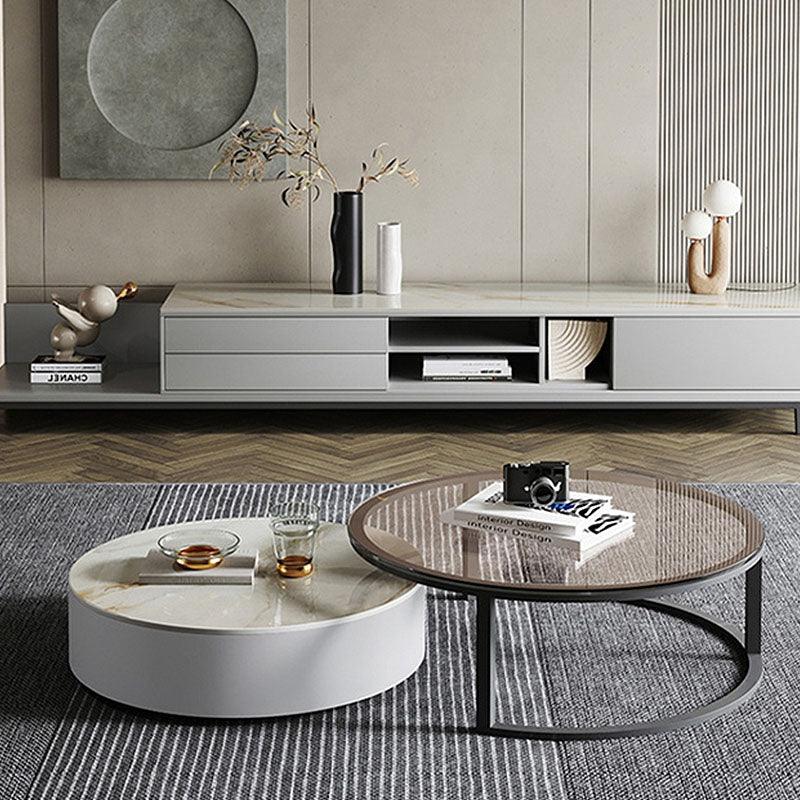 CHI Morden Round Nesting Coffee Table With TV Stand, Black Leg | Weilai Concept