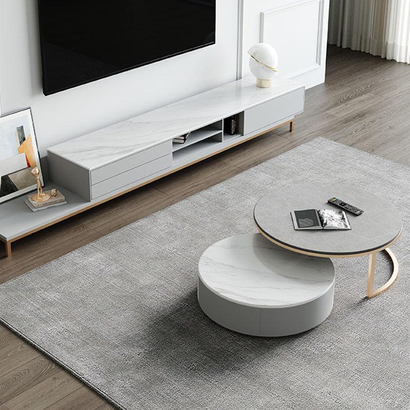 Oval Round Nesting Coffee Table With TV Stand, Gold Leg | Weilai Concept