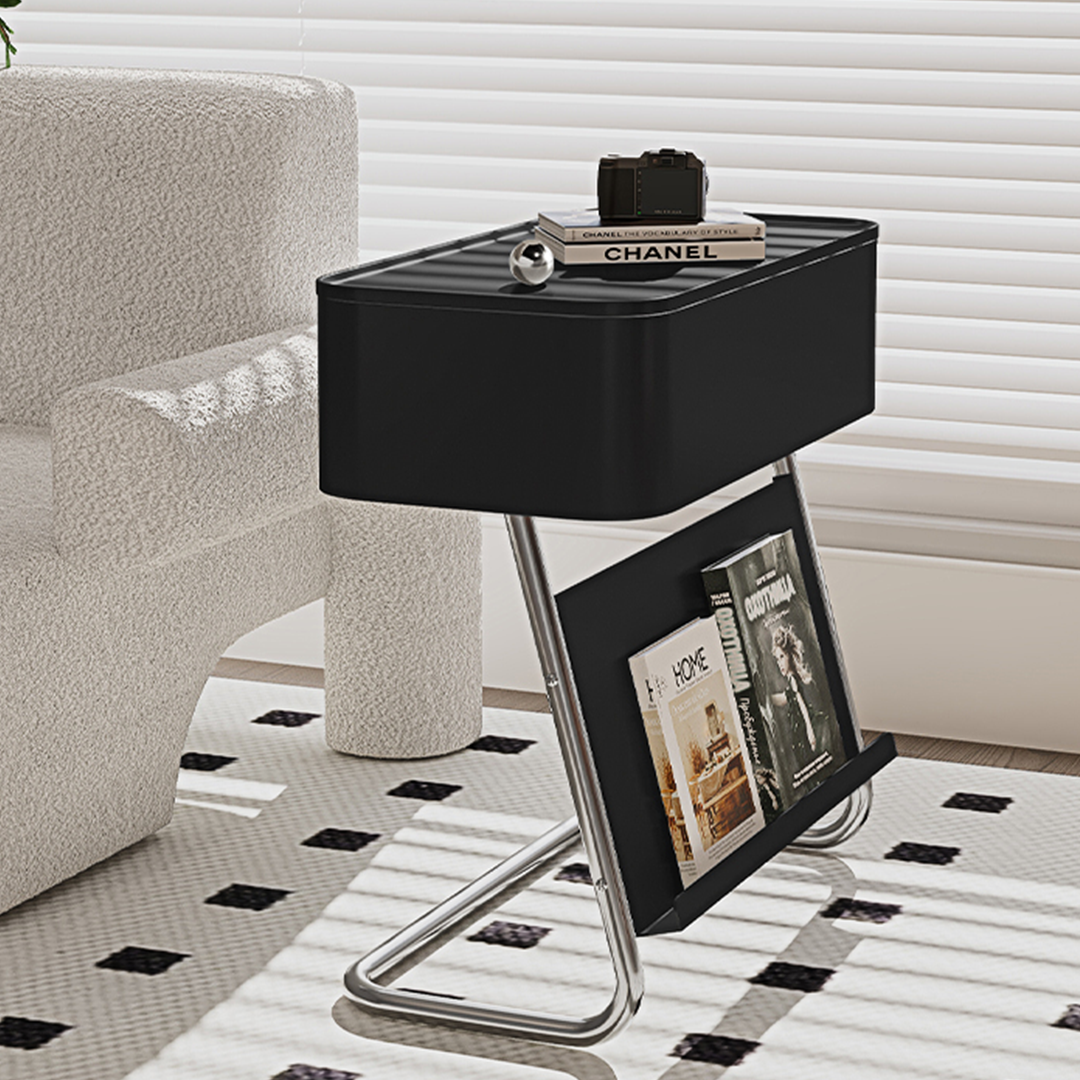 Nikolas Side Table With Storage, Black-Weilai Concept