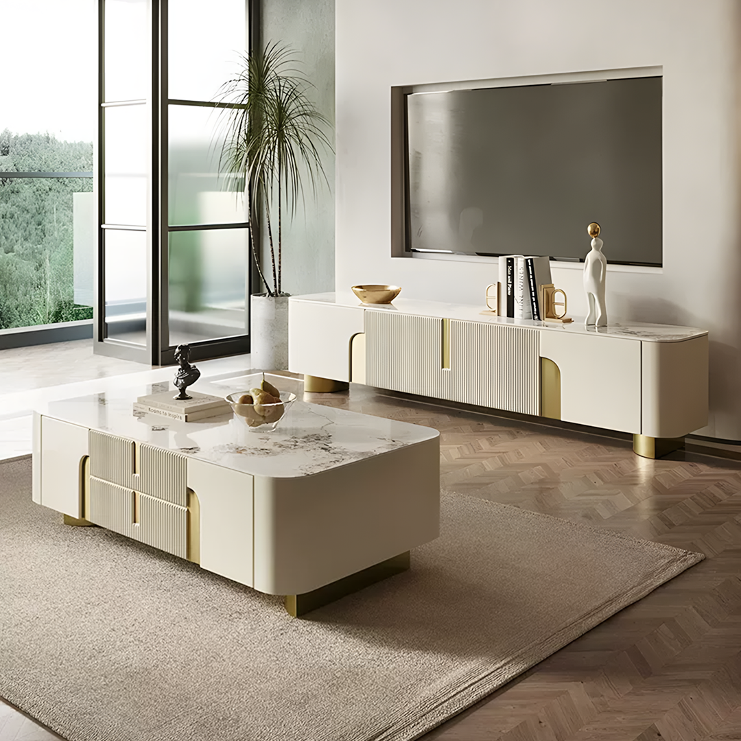 Athena TV Stand, Cream & Gold