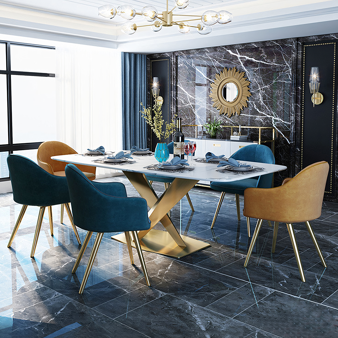 LUCI Dining Table, Marble And Gold Metal