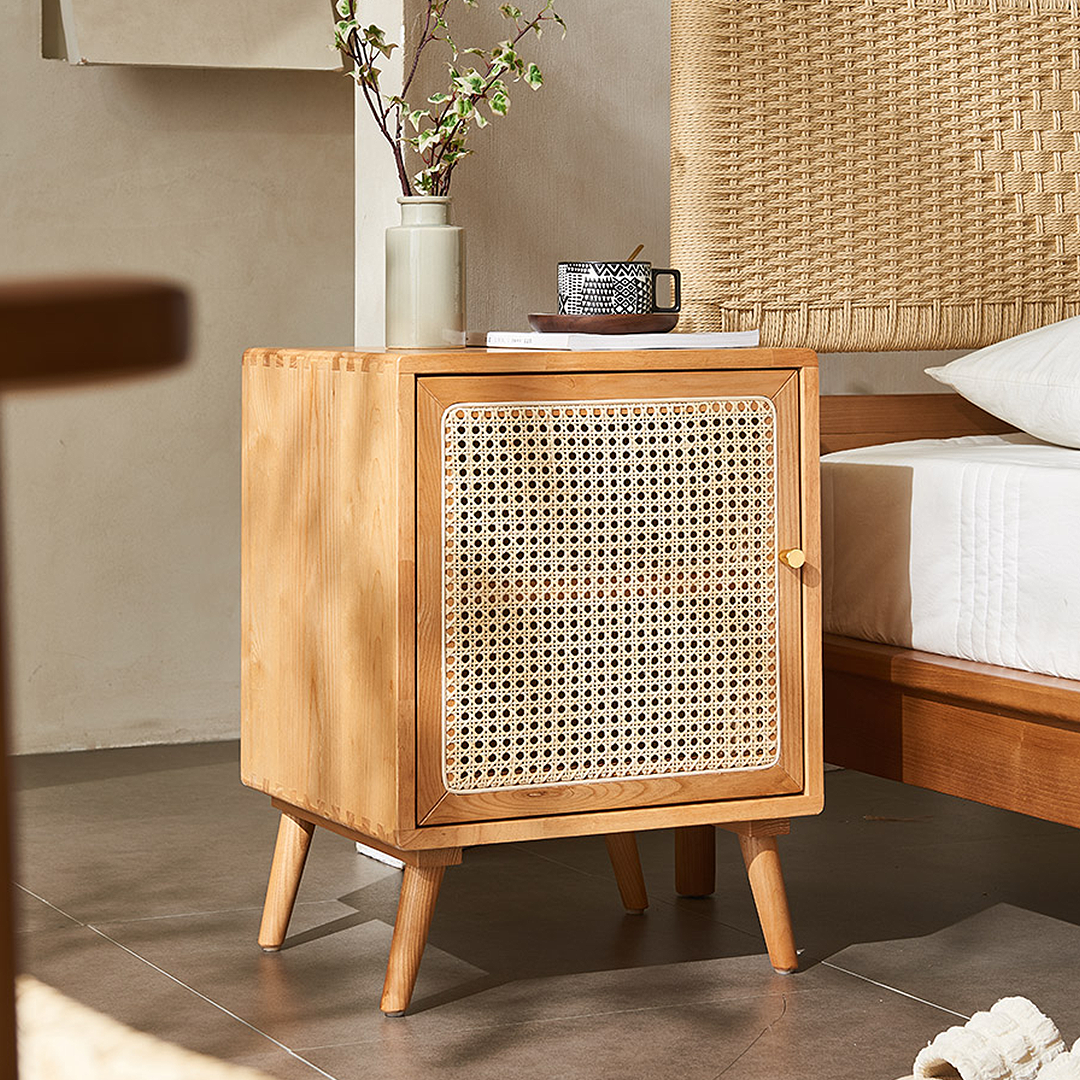 Himba Rattan Bedside Table, Solid Wood-Weilai Concept