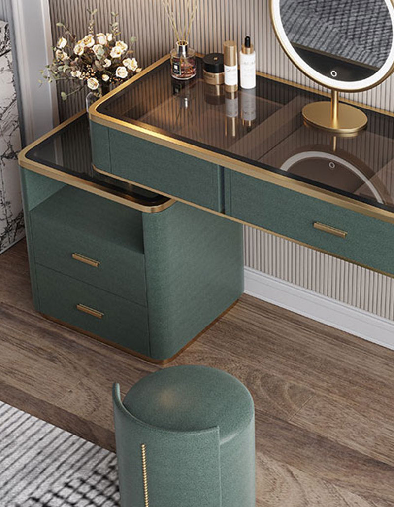 Casey-Lee Dressing Table with Mirror, Builtin Storage Box, Green Option for Clearance | Weilai Concept