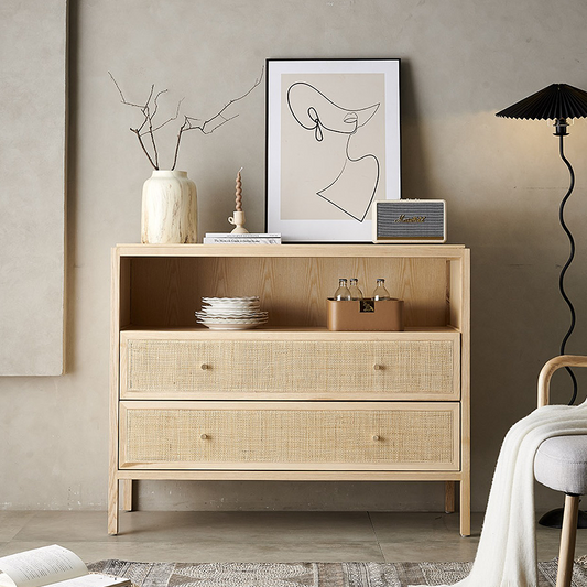 San Vintage Sideboard, Rattan & Solid Wood, Oak-Weilai Concept