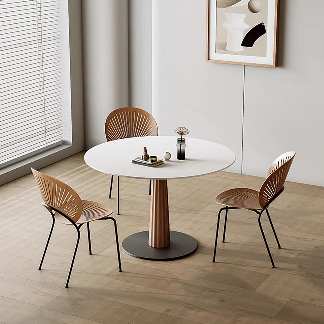 Anderson Small Round Dining Table Set, Sintered Stone & Solid Wood-Weilai Concept