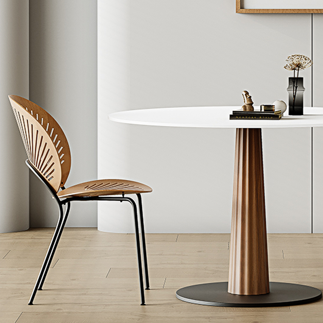 Anderson Small Round Dining Table Set, Sintered Stone & Solid Wood-Weilai Concept