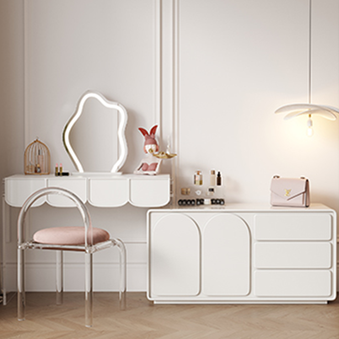 Zenith Dressing Table With Sideboard & LED Mirror, Cream-Weilai Concept