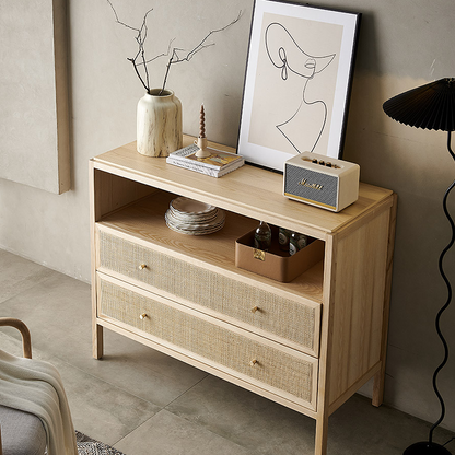 San Vintage Sideboard, Rattan & Solid Wood, Oak-Weilai Concept