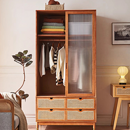 Fritzy Rattan Wardrobe With Coat Hanger & Sliding Glass Doors-Weilai Concept