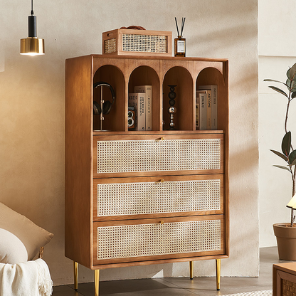 Maasai Tall Sideboard, Rattan & Solid Wood Cabinet-Weilai Concept