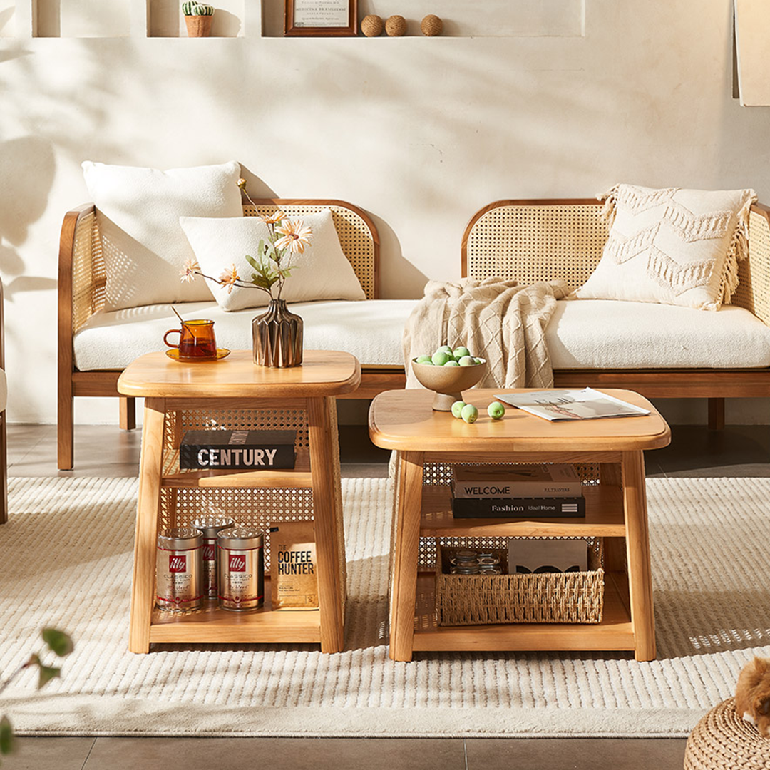 Nordic Square Coffee Table Set, Rattan-Weilai Concept