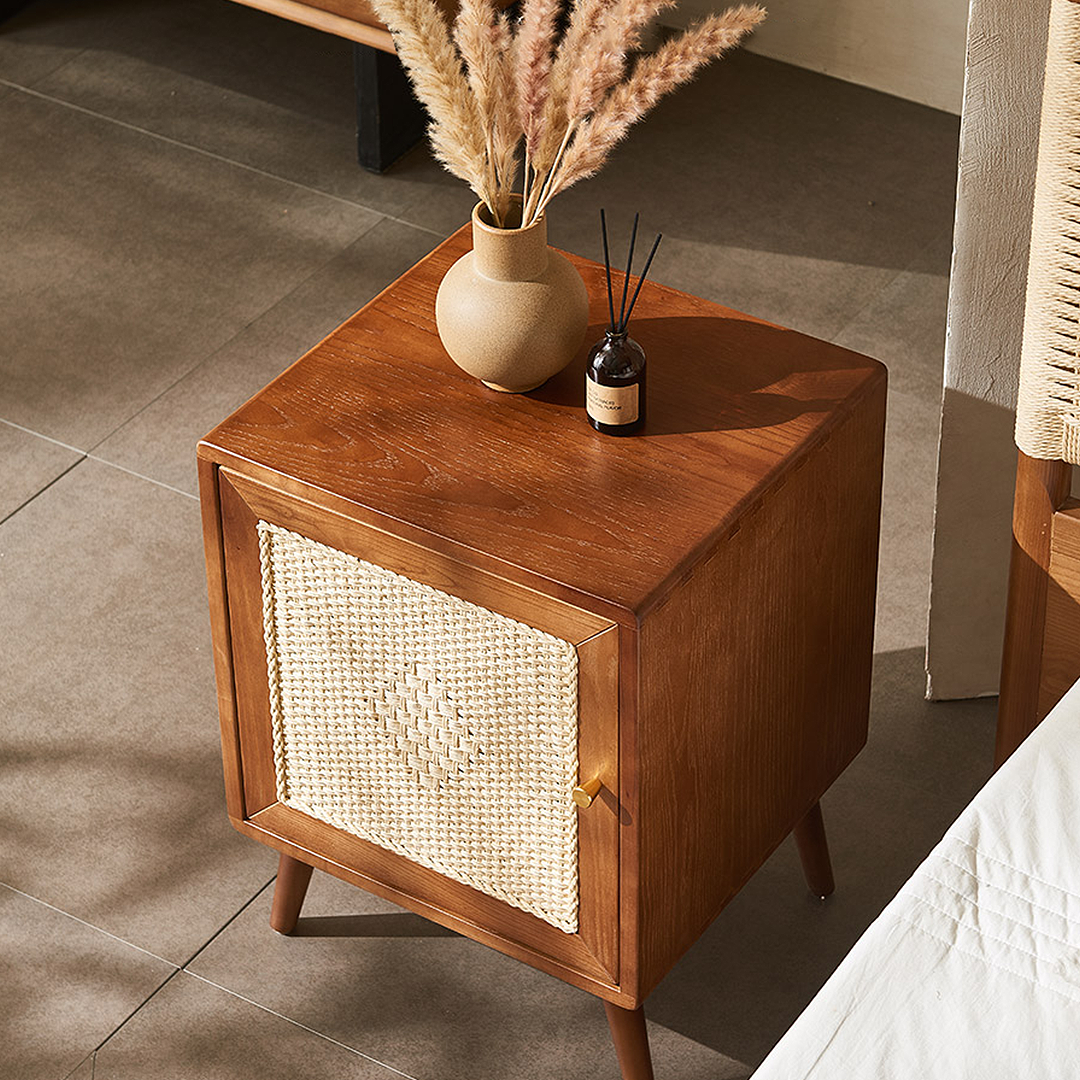 Himba Rattan Bedside Table, Solid Wood-Weilai Concept