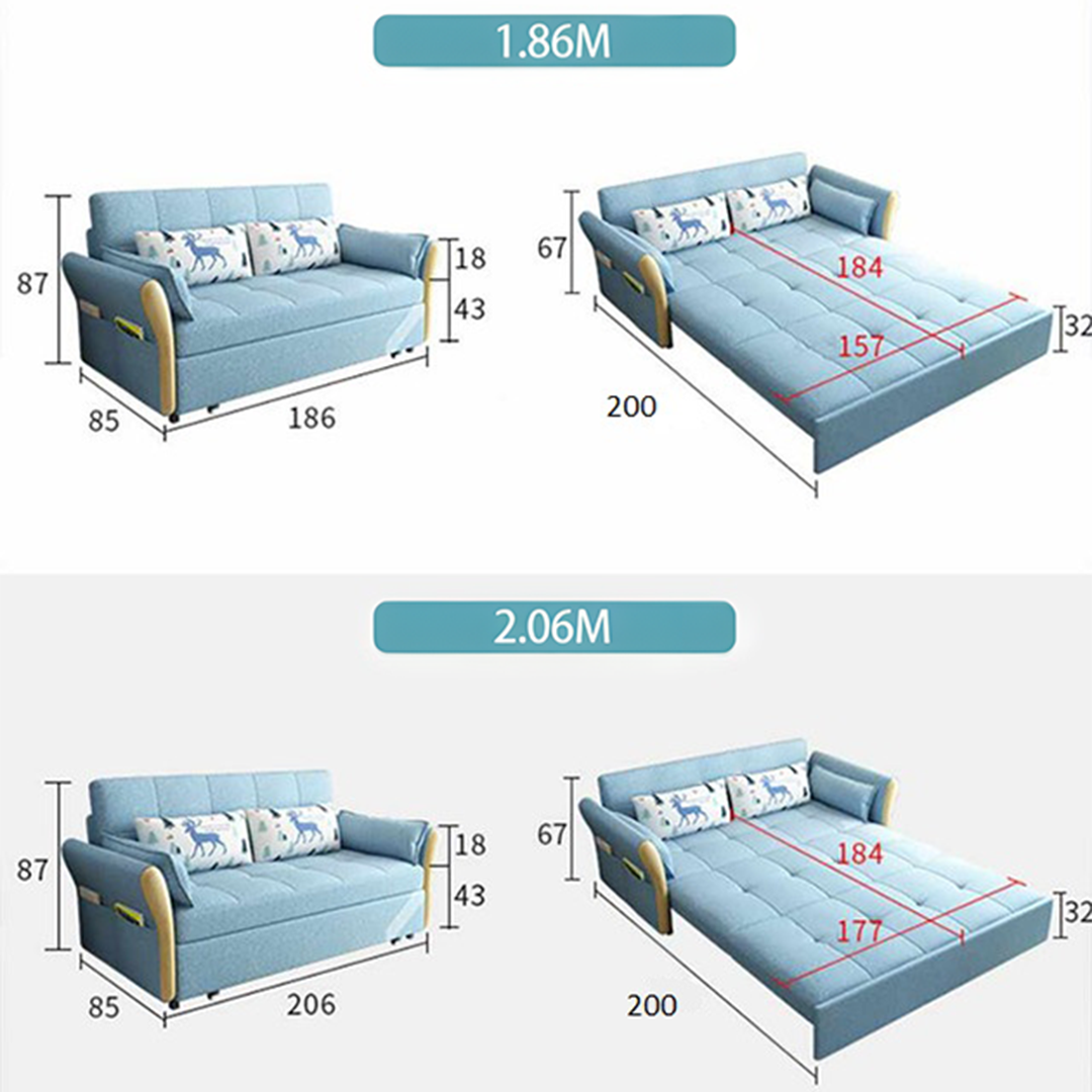 SB152 Two Seater Sofa Bed, Blue-Weilai Concept