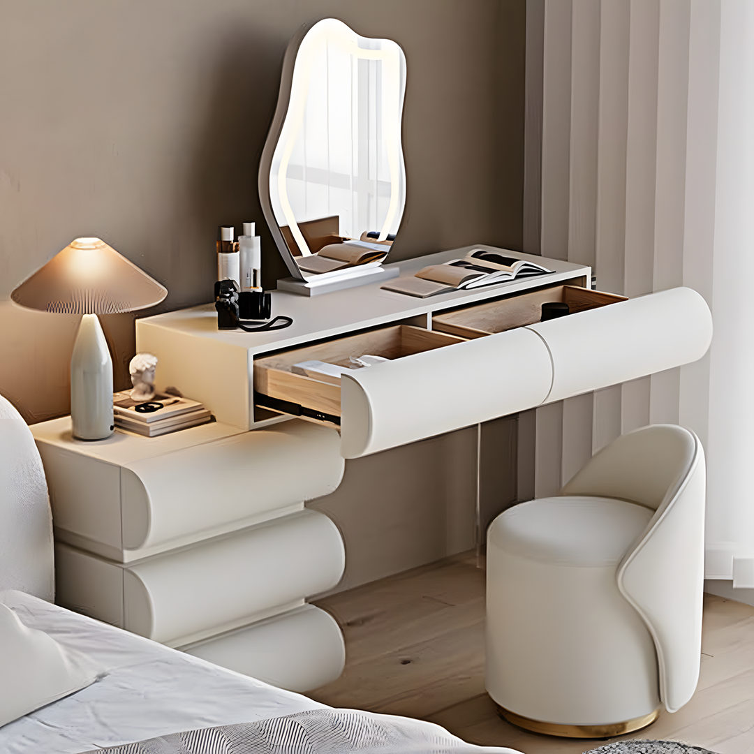 Penelope Dressing Table And Stool, With LED Mirror, Cream-Weilai Concept