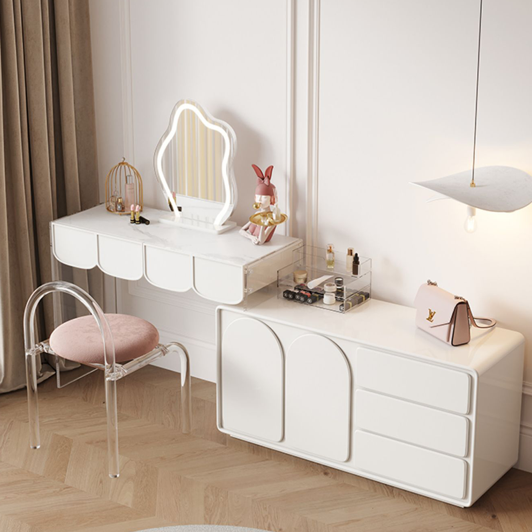 Zenith Dressing Table With Sideboard & LED Mirror, Cream-Weilai Concept