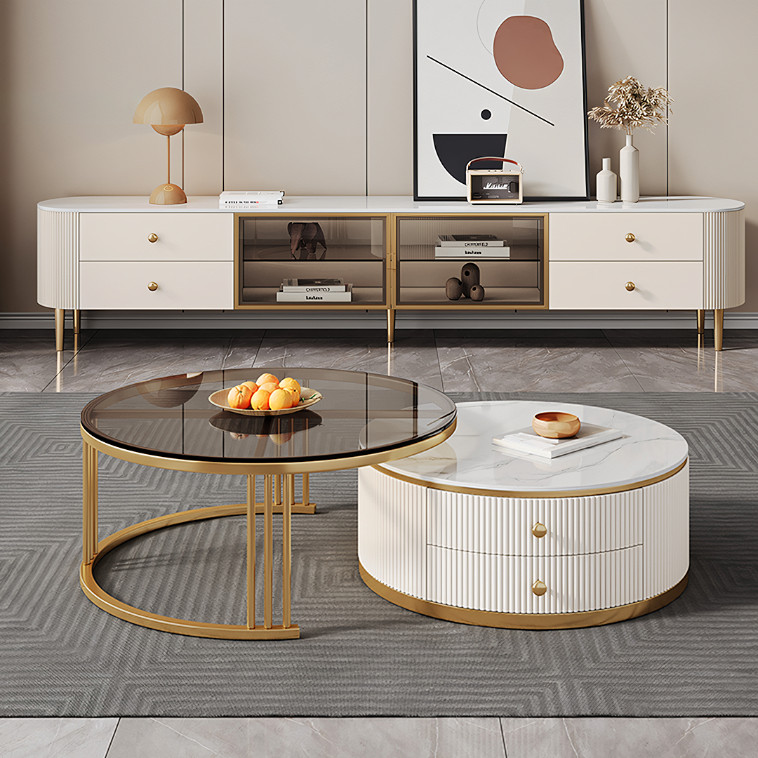 Berlinda Nesting Coffee Table Set, White & Gold