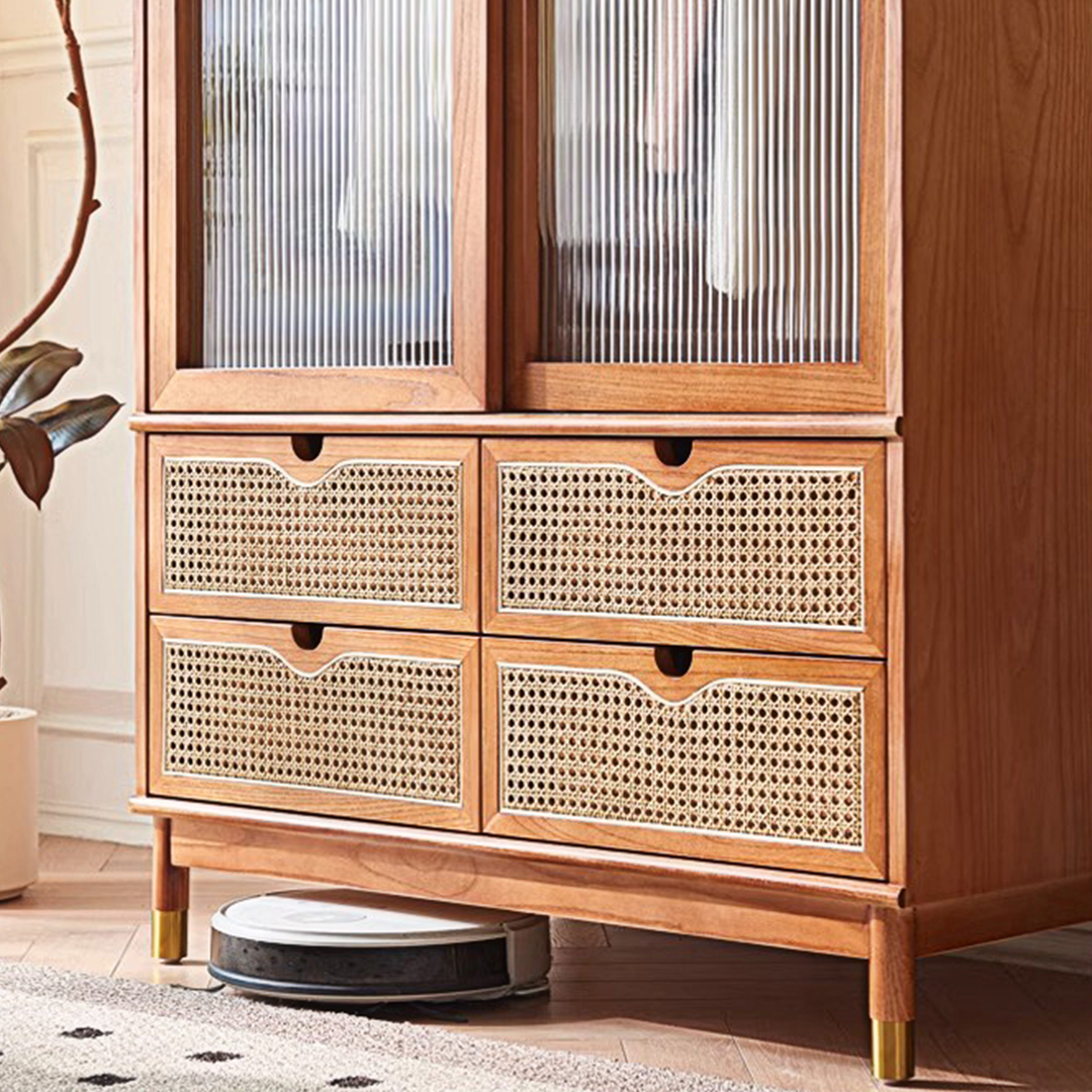 Fritzy Rattan Wardrobe With Coat Hanger & Sliding Glass Doors-Weilai Concept