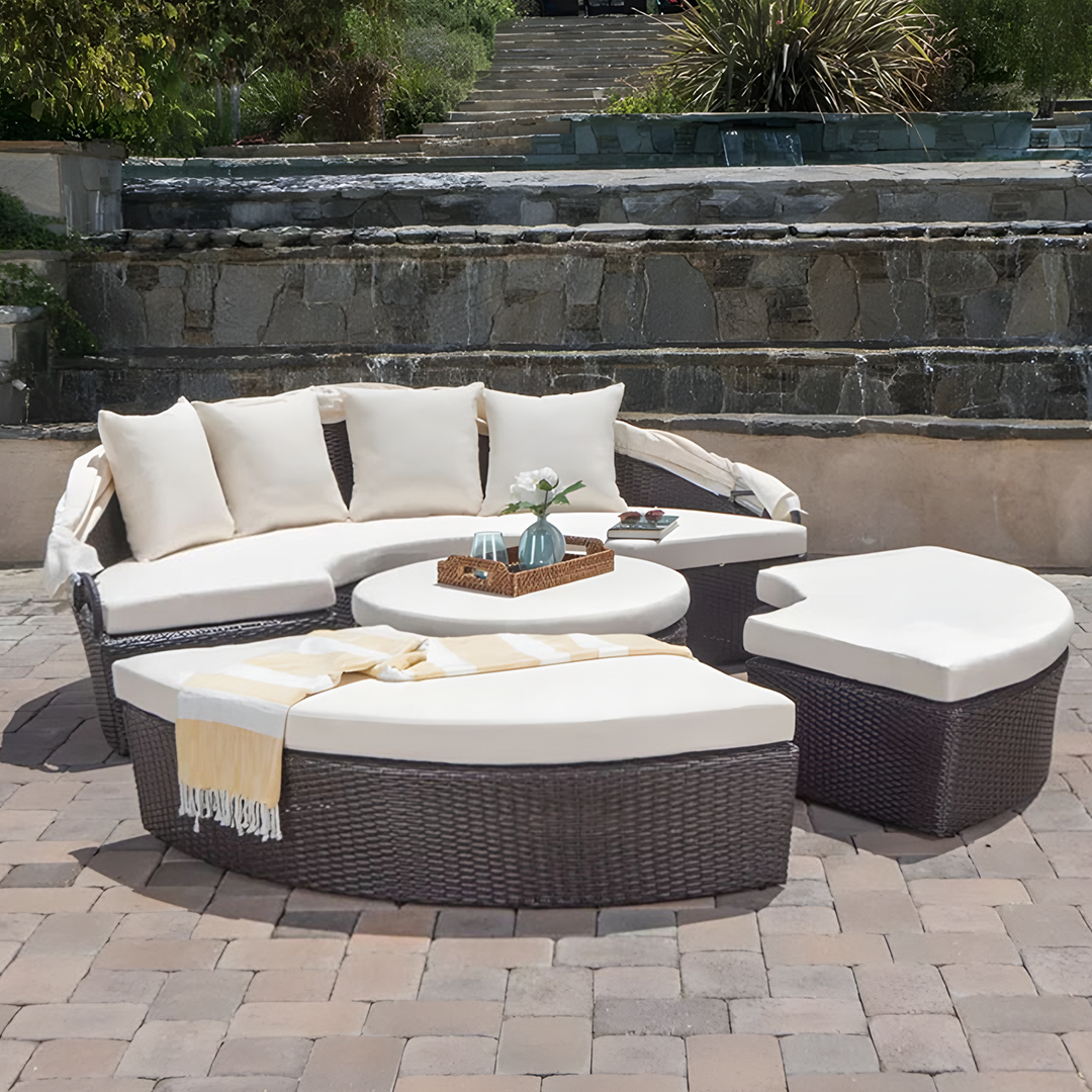 Shelly Patio Outdoor Sectional Sofa Set With Rattan Daybed Sunbed-Weilai Concept