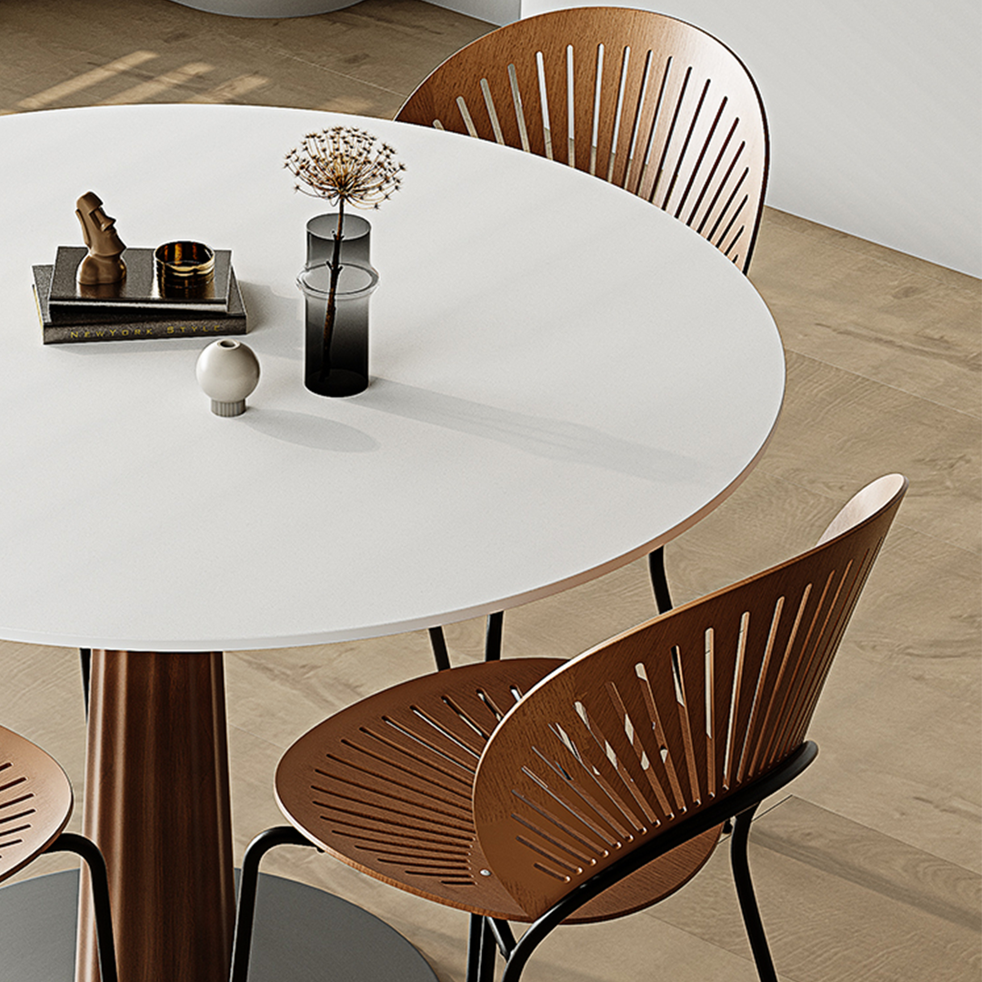 Anderson Small Round Dining Table Set, Sintered Stone & Solid Wood-Weilai Concept