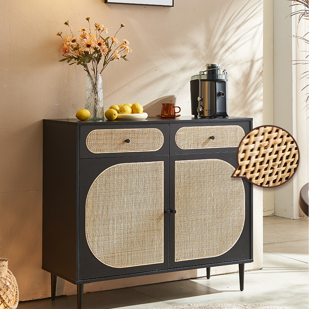 Barbary Rattan Sideboard, Black-Weilai Concept