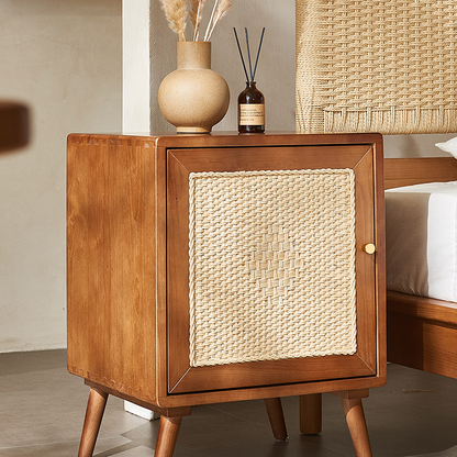 Himba Rattan Bedside Table, Solid Wood-Weilai Concept