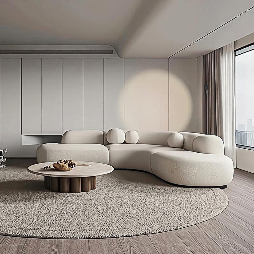 Eulalia Cream Corner Sofa, Boucle-Weilai Concept