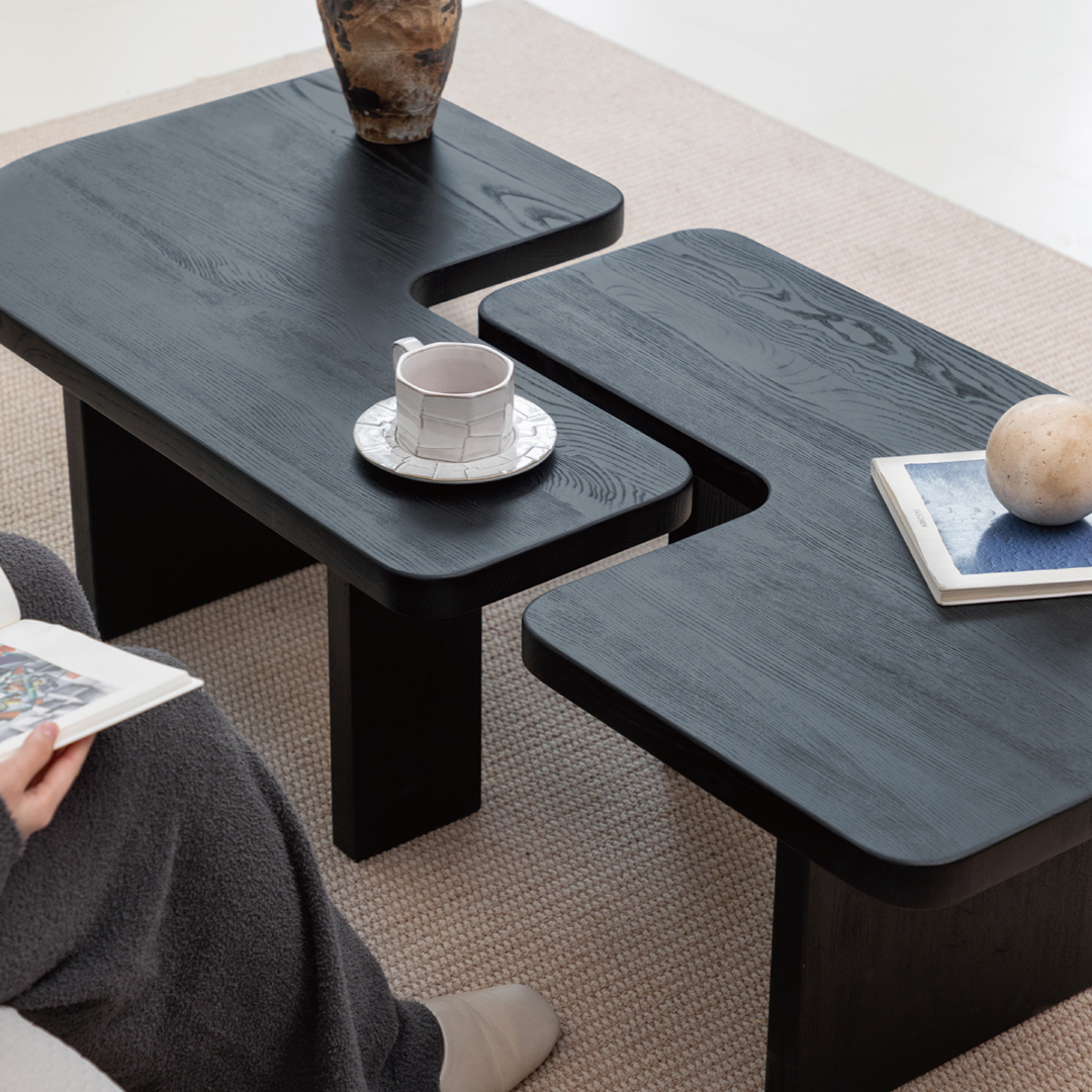 Helios Square Coffee Table Set, Black & Walnut