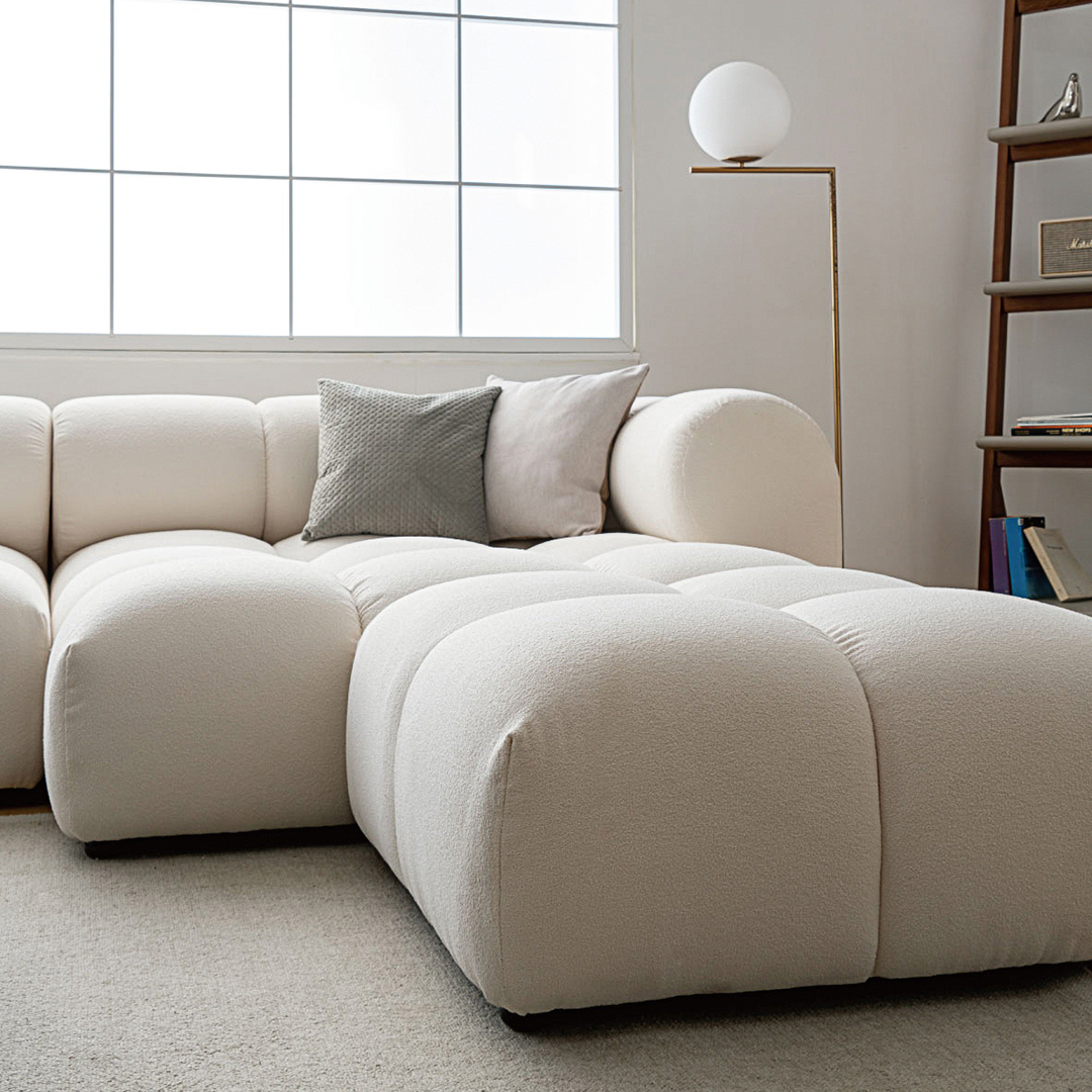 Lysander Velvet Module Three Seater Sofa, White-Weilai Concept