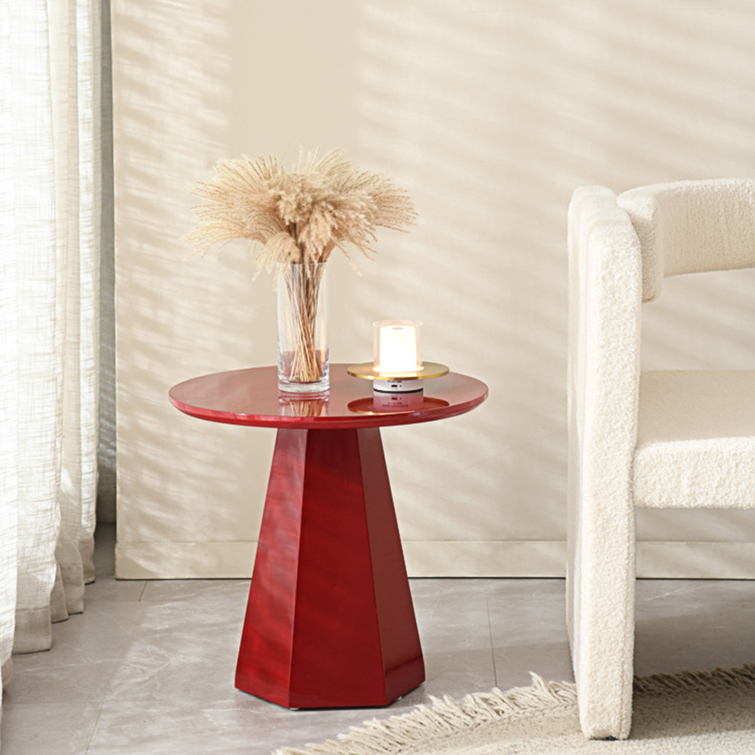 Melpomene Round Side Table, Red-Weilai Concept