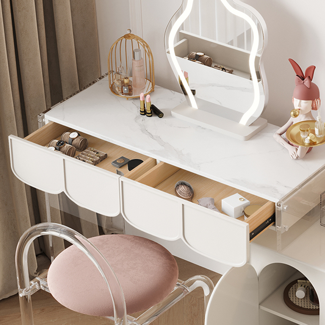 Zenith Dressing Table With Sideboard & LED Mirror, Cream-Weilai Concept